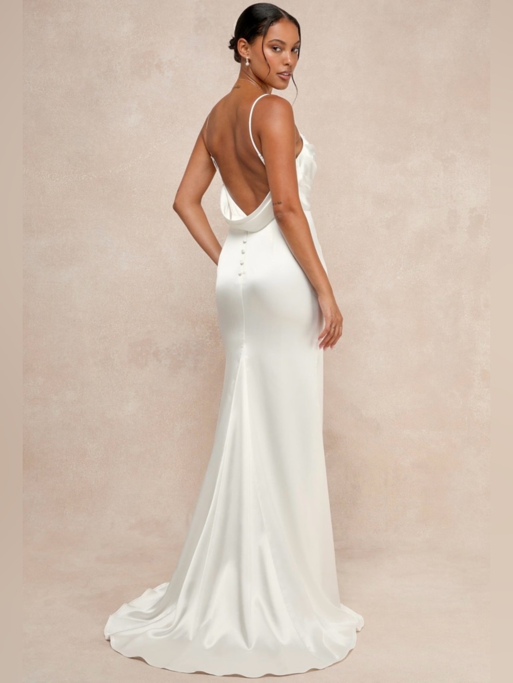 Lulu's Ivory Satin Cowl Back Wedding Gown